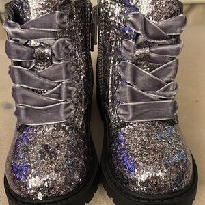 Old Navy Sparkly Silver Lace-Up Boots